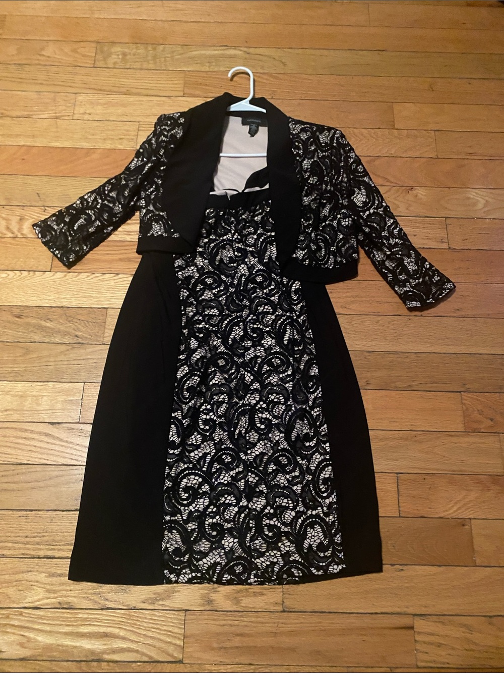 R&M Richards Black & Ivory Lace Midi Dress with Cropped Jacket